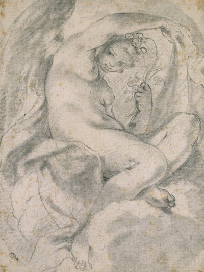 Egy nimfa (flóra) a felhők között (fekete kréta csonkkal törtfehér papíron) alkotó: Lodovico Carracci