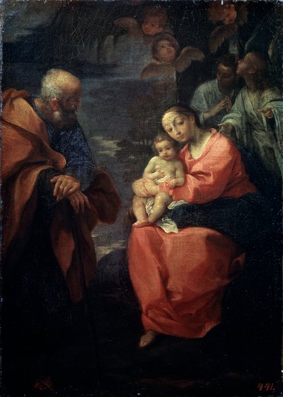 A Szent Család egy pálmafa alatt, Pihenj az egyiptomi meneküléskor, 16. század vége alkotó: Lodovico Carracci