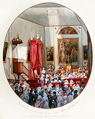 Párizs grófjának elsőáldozása a londoni Szent Lajos királyi francia kápolnában alkotó: Lombardo Enrique Simonet