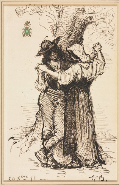 Pár udvarol egy fa mellett alkotó: Léon Bonnat