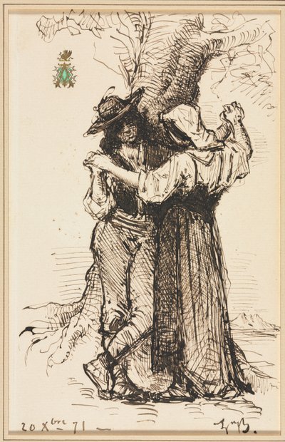 Pár udvarol egy fa mellett, 1871. alkotó: Léon Bonnat