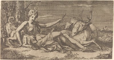 Diana pihen alkotó: Léon Davent after Francesco Primaticcio
