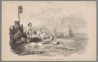 Három gyerek játszik egy öbölben Vidéki élet ábrázolásai (sorozat címe) La Kampány. Etudes varieés aux deux Crayons (sorozat címe az objektumon) alkotó: Léon Jean Baptiste Sabatier