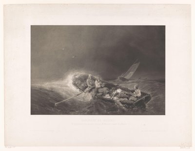 Vissers in een roeiboot op zee Marine gezichten (sorozat címe) Navy festmények. L. Sabatier mezzotintában litografálta Eug. Isabey (sorozat címe az objektumon) alkotó: Léon Jean Baptiste Sabatier