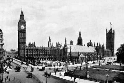 A Parlament és a Westminster Hall a londoni Parliament Square felől nézve, 1905. alkotó: London Stereoscopic and Photographic Co