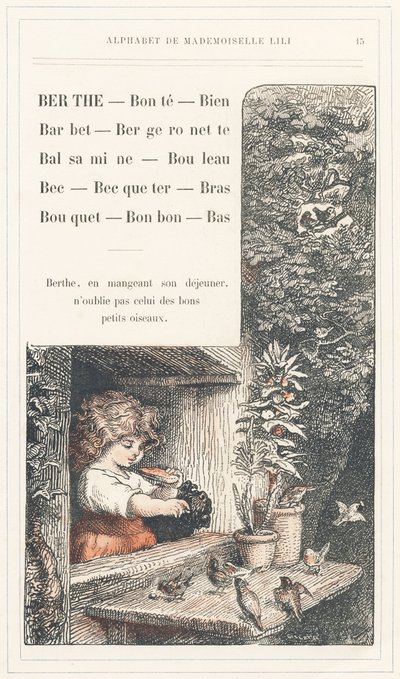 Berthe, Bonte, Well, Barbet, Bergeronnette, Balsamine, Birch, Beak, Becqueter, Arm, Bouquet, Candy, Bottom, 15. oldal - Ábécé Mademoiselle Lili, L. Froelich és egy apuka (maga Hetzel) által. Bibliotheque  Magasin d