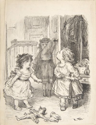 Három kislány a szobában vitatkozva és köpködve, 1835-1903. alkotó: Lorenz Frølich