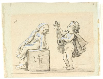 Vignetta fiú játszik mandolin egy lány alkotó: Lorenz Frølich