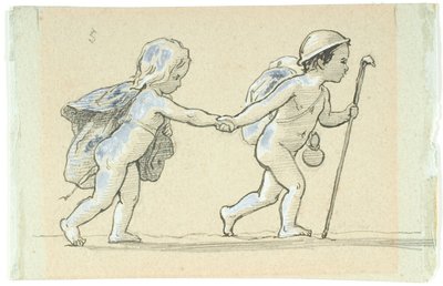 Vignetta sétáló fiú és lány kézen fogva alkotó: Lorenz Frølich