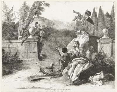 Rinaldo és Armida után Ubaldo és Carlo kémkedik alkotó: Lorenzo Baldissera Tiepolo