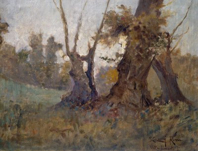 Villa Borghese, Lorenzo Cecconi (1863-1947), olaj, vászon. Olaszország, XX. század. alkotó: Lorenzo Cecconi
