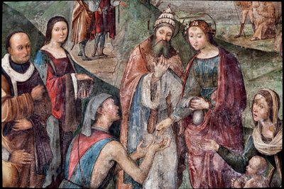 Szent Cecília a szegényeknek adja a tulajdonát, részletek (freskó alkotó: Lorenzo Costa