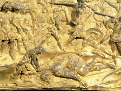 Dávid és Góliát, részlet a keresztelőkápolna keleti ajtaja eredeti táblájáról, 1425-52 (aranyozott bronz) (restaurálás után) alkotó: Lorenzo Ghiberti