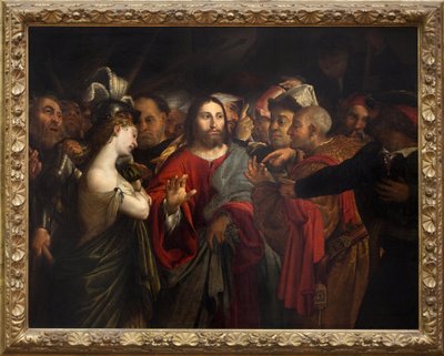 Krisztus és a házasságtörő asszony. Lorenzo Lotto (1480-1556) festménye, olaj, vászon alkotó: Lorenzo Lotto