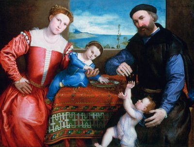 „Giovanni della Volta feleségével és gyermekeivel”, 1547 alkotó: Lorenzo Lotto