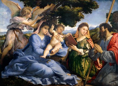 Madonna és gyermek Alexandriai Szent Katalin és Tamás között, Lorenzo Lotto (1480-1556), olaj, vászon alkotó: Lorenzo Lotto
