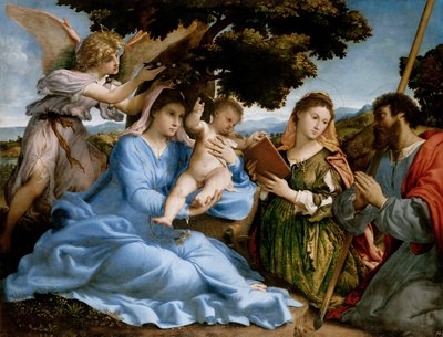Madonna és gyermeke Szent Katalinnal és Tamással (sacra conversazione) alkotó: Lorenzo Lotto