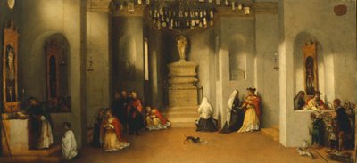 Szent Lucia elhívása, Lorenzo Lotto Szent Lucia oltárképe vagy Szent Lucia bíró előtt predella első panelje (1480-1556), olajtábla, 32x69 cm alkotó: Lorenzo Lotto