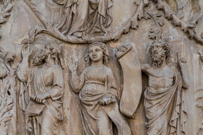 Próféták, részlet Jesse-fáról és messiási próféciák, Genezis történetei, Lorenzo Maitani domborművei (1275-1330 előtt), második pillér, orvietoi katedrális homlokzata, Umbria, Olaszország alkotó: Lorenzo Maitani