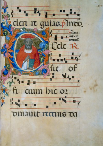 Megvilágított kezdőbetű San Girolamo alakjával (Corale 5, 138 körül), a Santa Maria degli Angeli 5. kóruskönyvéhez alkotó: Lorenzo Monaco
