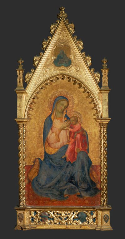 Madonna és gyermeke, a tetején lévő medalionban: ... alkotó: Lorenzo Monaco
