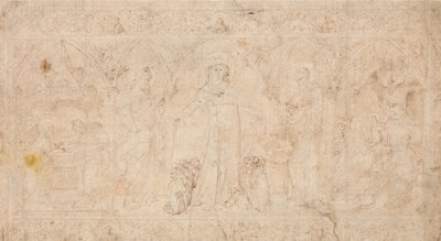 Tervezés egy előlaphoz: Madonna della Misericordia Keresztelő Szentekkel..., 1370 körül. alkotó: Lorenzo Veneziano.