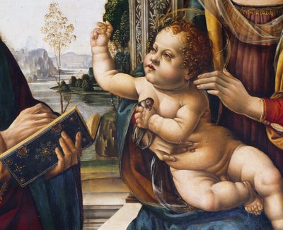 Kis Jézus, részlet a Madonna és a gyermek a szentekkel című filmből alkotó: Lorenzo di Credi