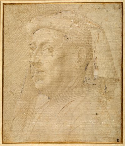 Egy kísérőt viselő férfi mellszobra (papíron fehérrel megerősített fémhegy) alkotó: Lorenzo di Credi