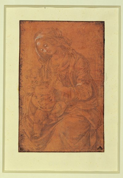 Madonna. Ezüst tollhegy, fehérrel magasított, lazacrózsaszín papírra ... alkotó: Lorenzo di Credi