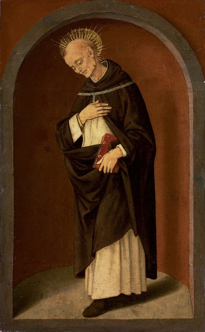 Sienai Szent Bernardino, egy faragott fülkében alkotó: Lorenzo di Credi