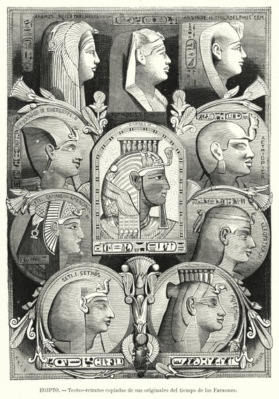 Ókori egyiptomi portréfejek (litho) alkotó: Lothar Michael Burger