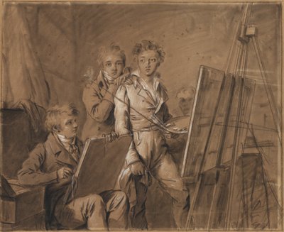 Három fiatal művész egy stúdióban alkotó: Louis Leopold Boilly