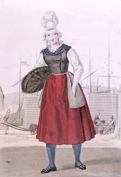 Dieppe-i halárus népviselete, Gatine metszet 1820 körül (színes metszet) alkotó: Louis-Marie (after) Lante