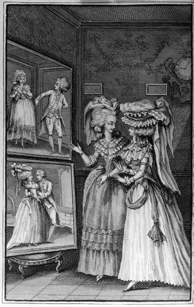 Louis Binet (1744-1800) illusztrációja Nicolas Edme Restif de La Bretonne „Les Parisiennes” című könyvéhez, avagy a modern mórok XL általános karaktereihez, amelyek alkalmasak a l’instruction des Person-du-Sexe kiszolgálására, az új Lycee des mo emlékirata alkotó: Louis (after) Binet