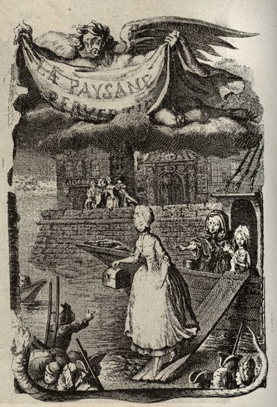 Restif de La Bretonne (1734-1806) francia író „Az elvetemült paraszt vagy a város veszélyei” című művének illusztrációja. Binet metszete a 18. századból. alkotó: Louis (after) Binet