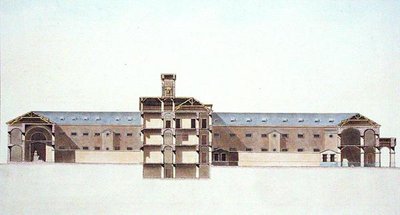 A brüsszeli új börtön keresztmetszete Pierre Jacques Goetghebuer „Válogatás a Holland Királyság legjelentősebb műemlékeiből, épületeiből és házaiból”, a szerző metszetéből, 1827-ben megjelent (akvatinta) alkotó: Louis (after) Damesme