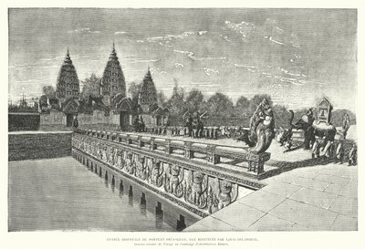 Preah Khan khmer templomának keleti bejárata, Angkor, Kambodzsa (metszet) alkotó: Louis (after) Delaporte