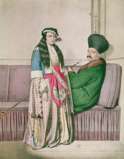 Egy örmény herceg és felesége, Lemercier metszete az „Utazás Athénészbe és Konstantinápolyba” címmel, írta és illusztrálta Dupre alkotó: Louis (after) Dupre