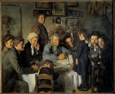 A parasztok aranylakodalmas családja. Louis Adolphe Dechenaud (1868-1926) festménye 1909 V. 1,66x2,03 m Dijon, Musee des Beaux Arts alkotó: Louis Adolphe Dechenaud