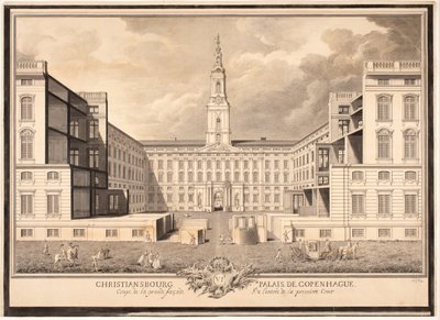 Christiansborg palota Koppenhágában. Az első udvar bejáratának nagy homlokzatának metszete alkotó: Louis Auguste Le Clerc