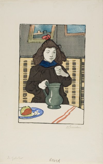 Kislány cserépedénnyel alkotó: Louis Auguste Lepère