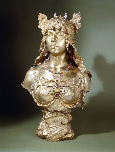 Salammbo (gyöngyszem, aranyozott bronz mellszobor) alkotó: Louis Auguste Moreau