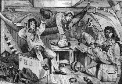 Részeg voltam, és a kicsapongás éjszakáján megfulladtam minden bűnbánómat... M. de Sainson rajza nyomán Daniel Defoe könyvéhez (De foe) „Robinson Crusoe”” 1837-es francia kiadás. alkotó: Louis Auguste de Sainson