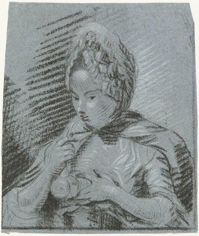 Fiatal anya cumisüveggel eteti a gyermekét alkotó: Louis Bernard Coclers