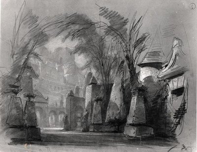 Victor Hugo (1802-85) „Les Burgraves” (1843) díszletterve (ceruza ? papíron) (f/w fotó) alkotó: Louis Boulanger