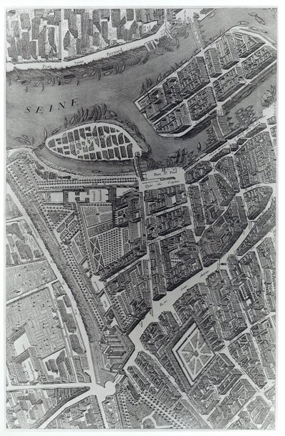 Párizs terve, „Plan de Turgot” néven ismert, Claude Lucas metszet, 1734-39 (metszet) (bw fotó) (részlet) alkotó: Louis Bretez
