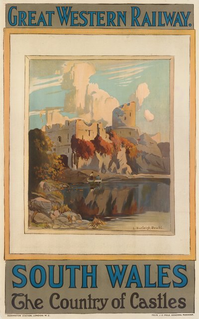 „South Wales”, a Great Western Railway-t hirdető plakát (színes litho) alkotó: Louis Burleigh-Bruhl
