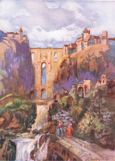 A Tajo Ronda, a Hutchinson festői Európájából, a Hutchinson & Son kiadásában, 1930 körül alkotó: Louis Burleigh-Bruhl