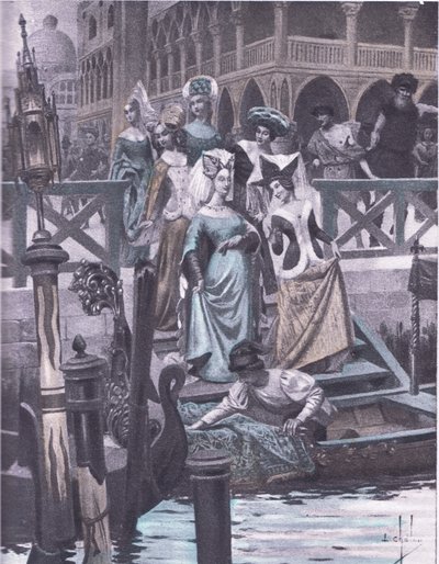 Zöld libák, illusztráció a Boccaccio Dekameronból, a Navarre Society 1930-as évekből (litho) alkotó: Louis Chalon