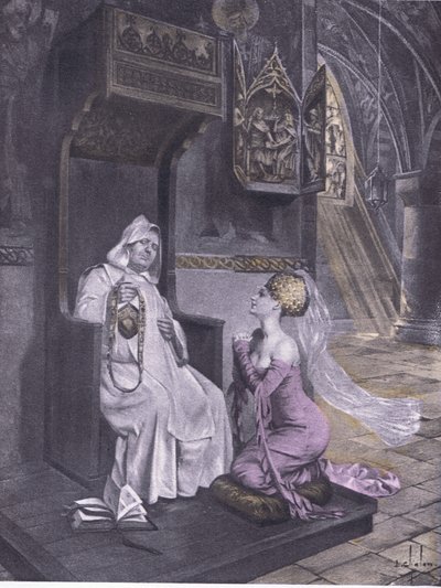 A hölgy és a szerzetes, illusztráció a Boccaccio Dekameronból, a Navarre Society kiadása, 1930-as évek (litho) alkotó: Louis Chalon